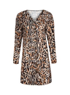 Leopard Print Button Closure Long Overcoat Black/Brown/White
