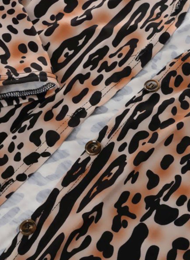 Generic - Leopard Print Button Closure Long Overcoat Black/Brown/White - Image 1