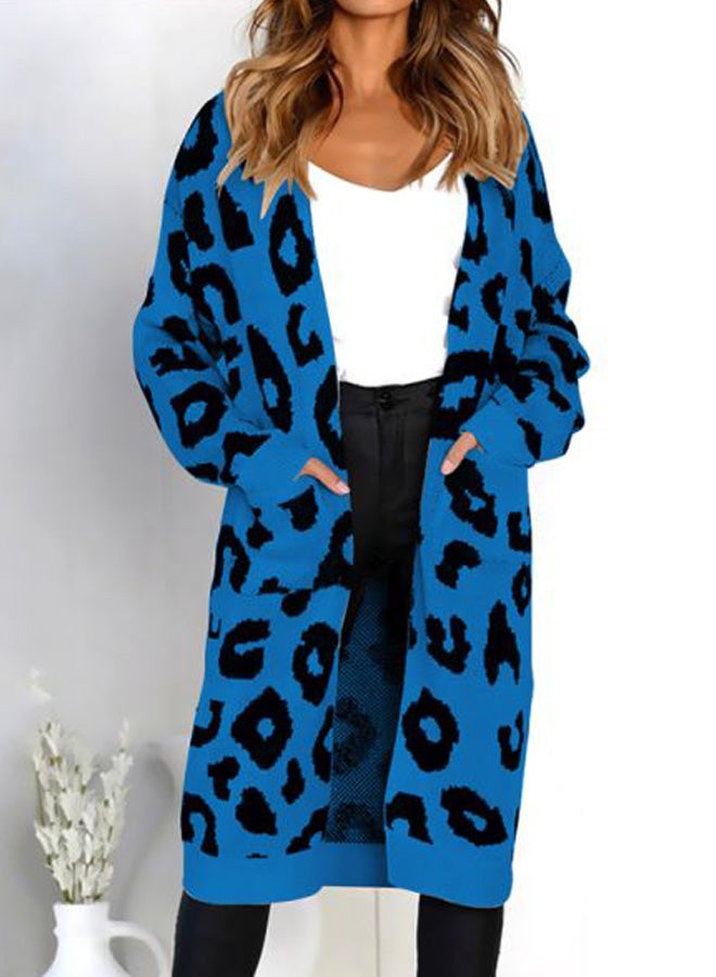 Generic Leopard Skin Printed Long Cardigan Blue/Black  - Image 2
