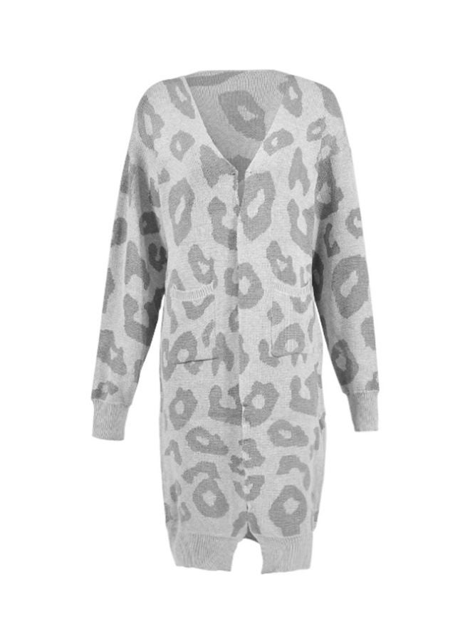 Generic Leopard Skin Printed Long Cardigan Light Grey/Dark Grey  - Image 1