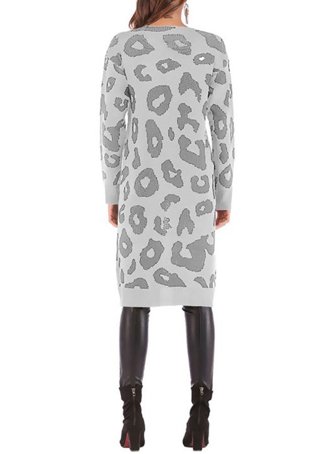 Generic Leopard Skin Printed Long Cardigan Light Grey/Dark Grey  - Image 2