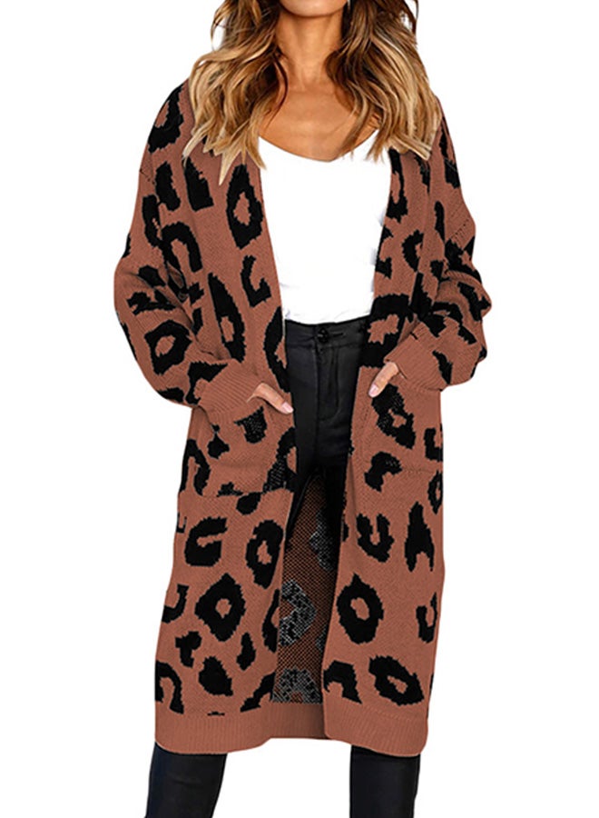 Generic Leopard Skin Printed Long Cardigan Coffee/Black  - Image 1