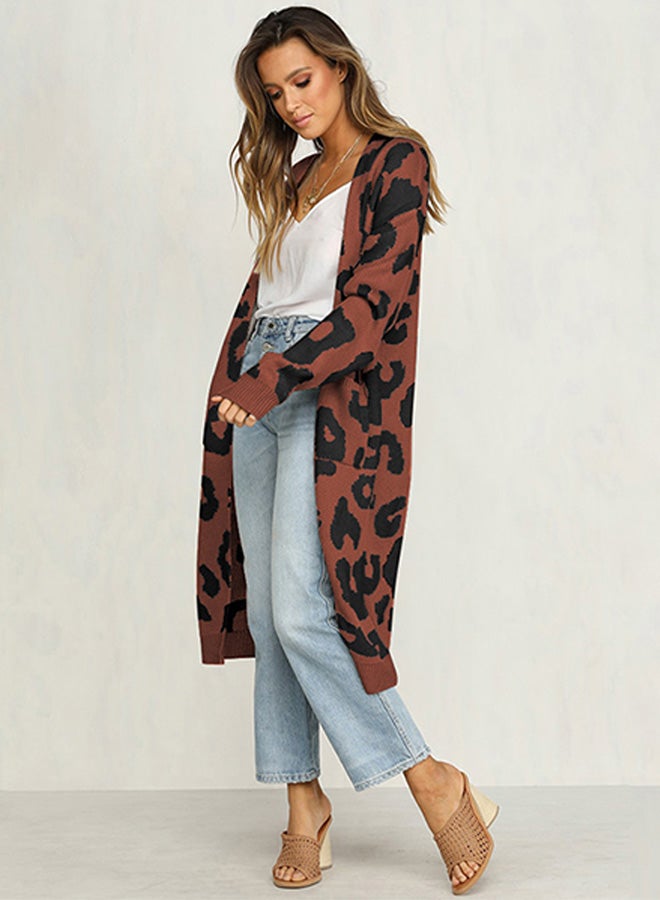 Generic Leopard Skin Printed Long Cardigan Coffee/Black  - Image 4