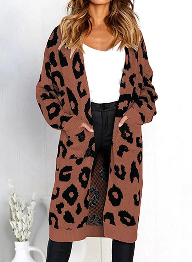 Generic Leopard Skin Printed Long Cardigan Coffee/Black  - Image 5