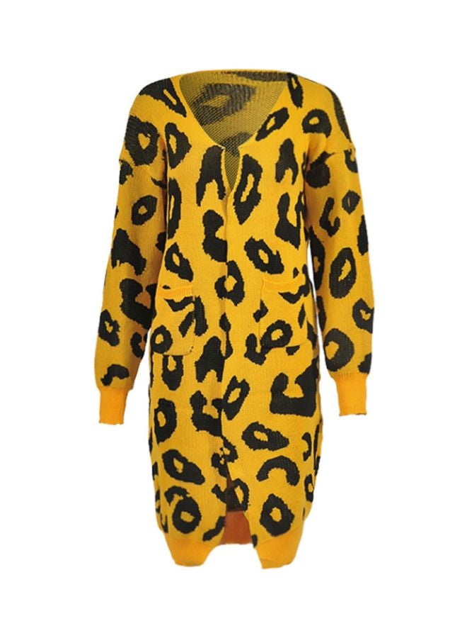 Generic Leopard Skin Printed Long Cardigan Yellow/Black  - Image 1