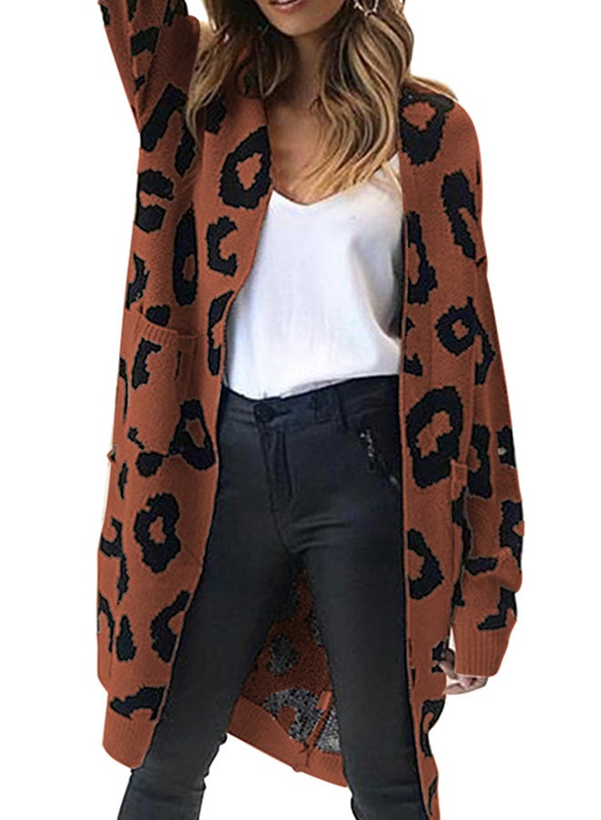 Generic Leopard Skin Printed Long Cardigan Coffee/Black  - Image 2