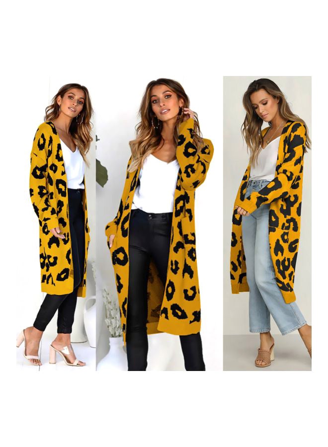 Generic Leopard Skin Printed Long Cardigan Yellow/Black  - Image 2
