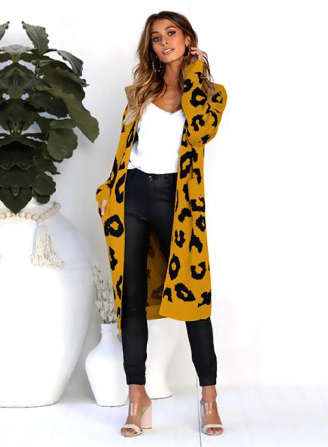 Generic Leopard Skin Printed Long Cardigan Yellow/Black  - Image 3