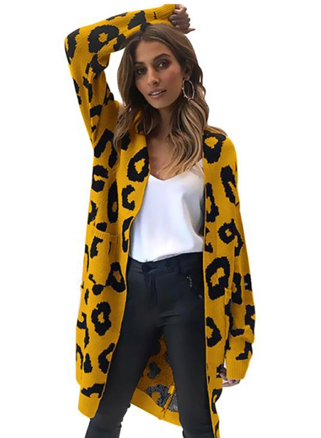 Generic Leopard Skin Printed Long Cardigan Yellow/Black  - Image 4