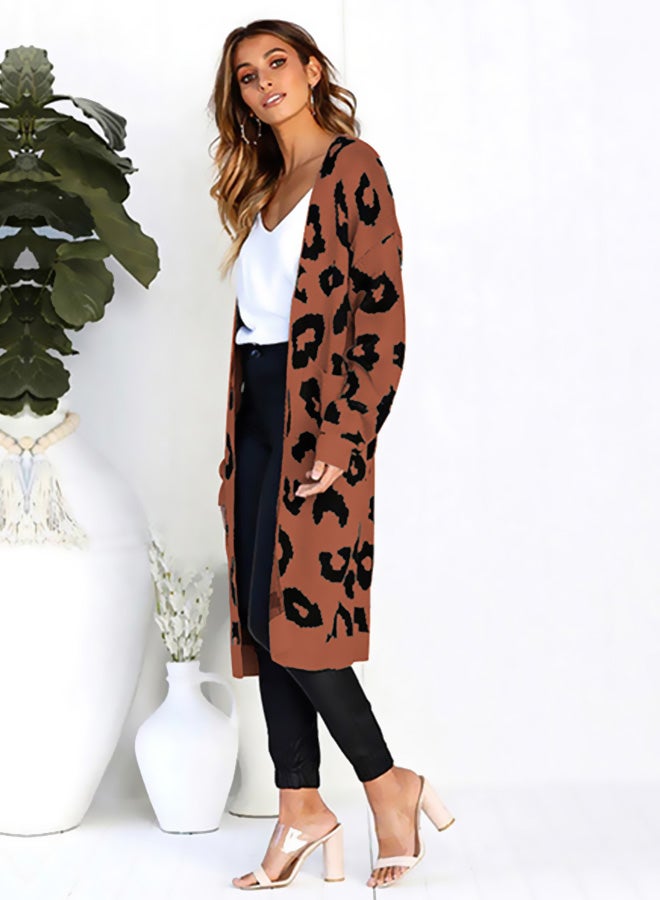 Generic Leopard Skin Printed Long Cardigan Coffee/Black  - Image 3