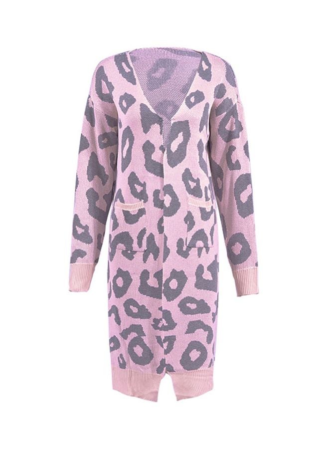 Generic Leopard Skin Printed Knitted Cardigan Pink/Grey  - Image 1