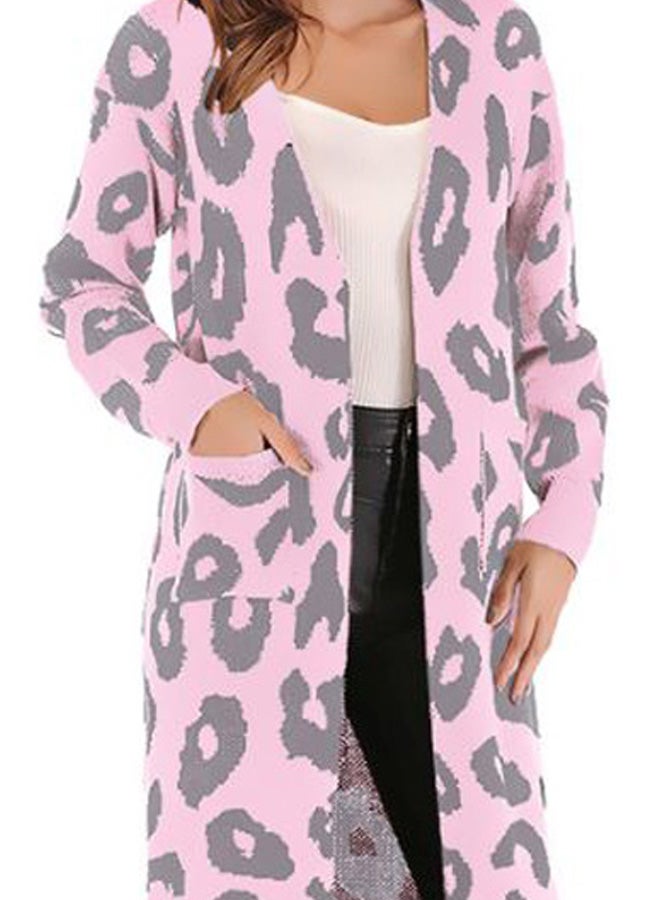 Generic Leopard Skin Printed Knitted Cardigan Pink/Grey  - Image 3