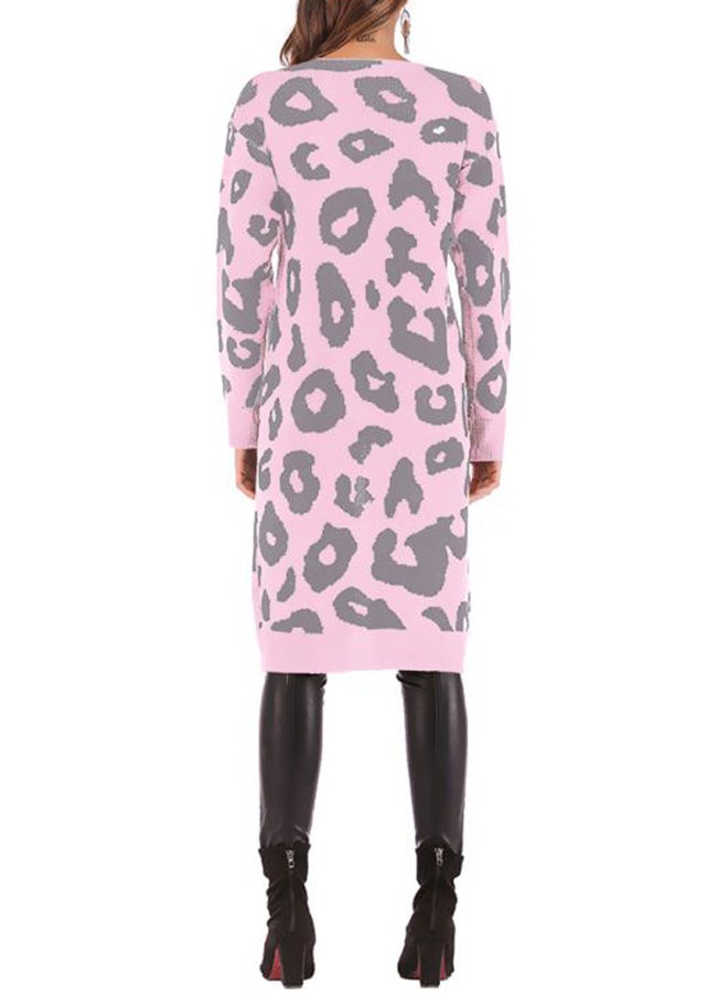 Generic Leopard Skin Printed Knitted Cardigan Pink/Grey  - Image 4
