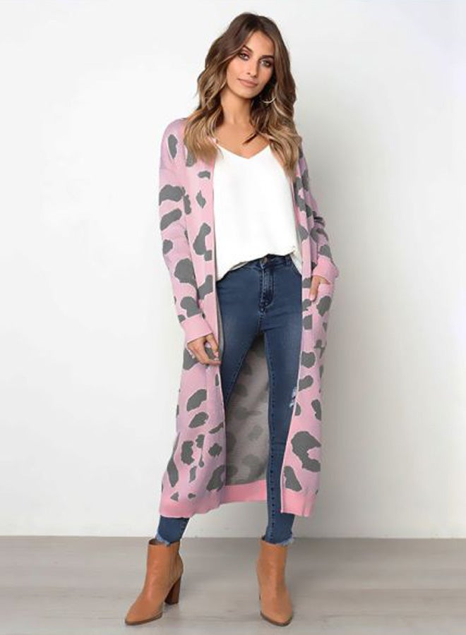 Generic Leopard Skin Printed Knitted Cardigan Pink/Grey  - Image 5