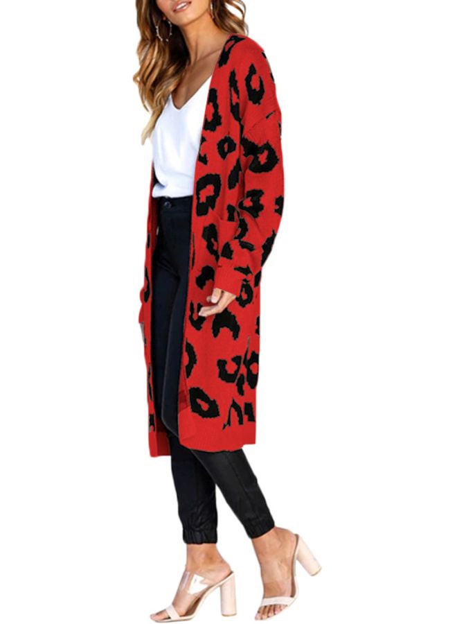 Generic Leopard Skin Printed Knitted Cardigan Red/Black  - Image 2