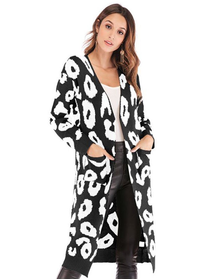 Generic Leopard Skin Printed Knitted Cardigan Black/White  - Image 1
