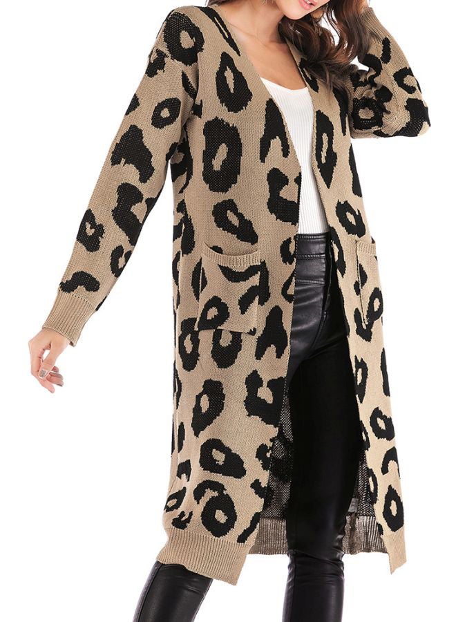 Generic Leopard Skin Printed Knitted Cardigan Khaki/Black  - Image 2