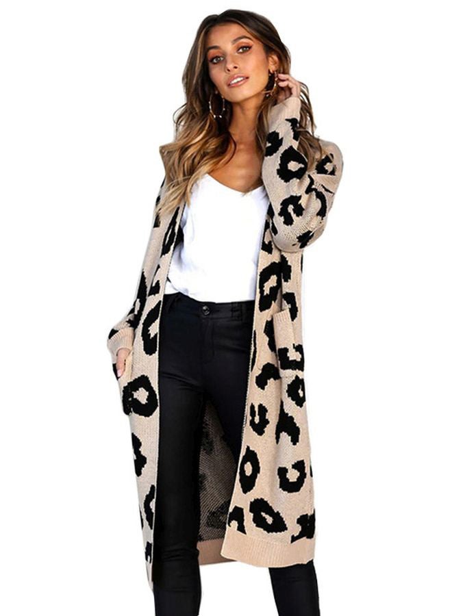 Generic Leopard Skin Printed Knitted Cardigan Khaki/Black  - Image 1