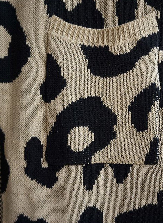 Generic Leopard Skin Printed Knitted Cardigan Khaki/Black  - Image 3