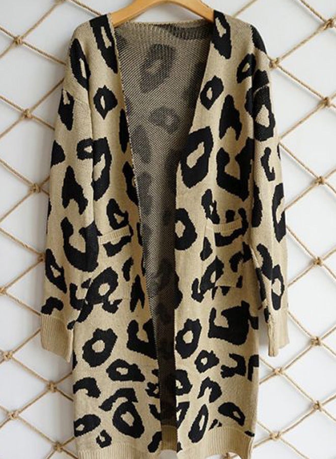 Generic Leopard Skin Printed Knitted Cardigan Khaki/Black  - Image 4