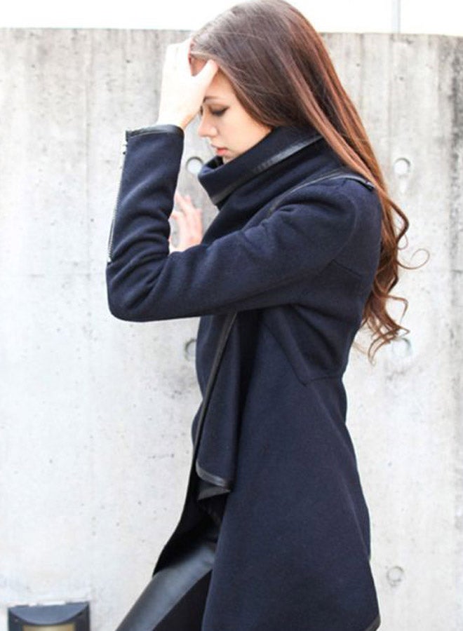 Solid Temperament Overcoat Dark Blue - Image 2
