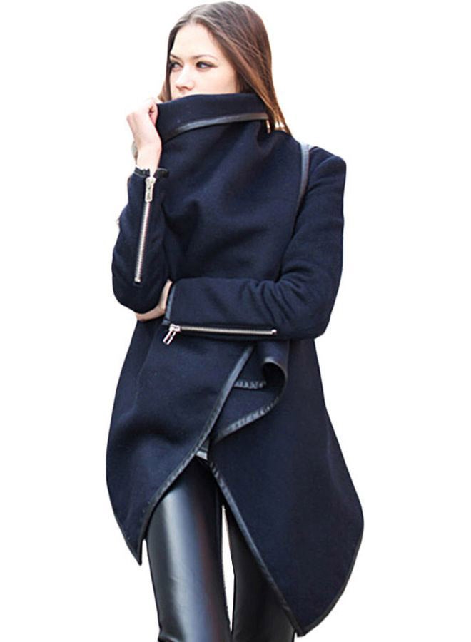 Solid Temperament Overcoat Dark Blue - Image 1