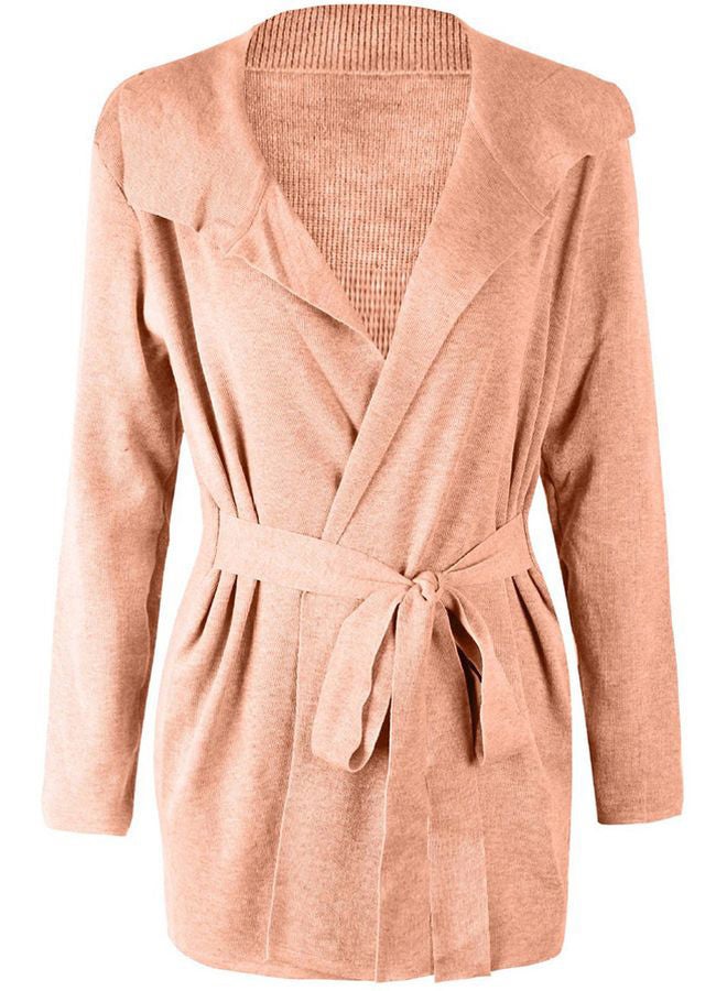 Solid Tie-Waist Knitted Jacket Pink - Image 1