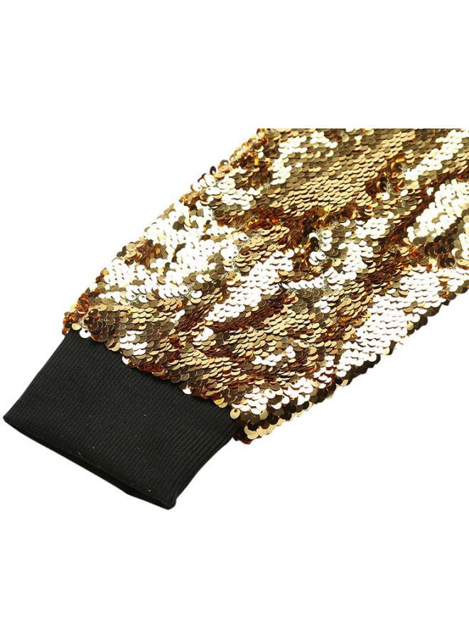 Sequined Zip-Through Jacket Gold/Black - Image 3