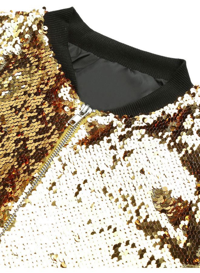 Sequined Zip-Through Jacket Gold/Black - Image 4