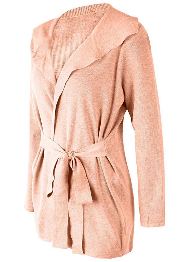 Solid Tie-Waist Knitted Jacket Pink - Image 2