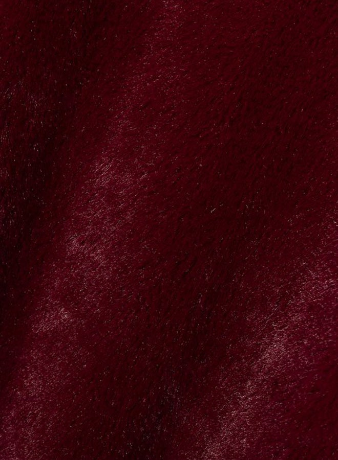 Solid Ribbed Trim Zip Through Hoodie Burgundy - Image 3