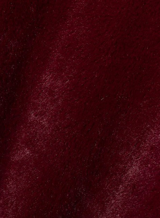 Solid Ribbed Trim Zip Through Hoodie Burgundy - Image 3