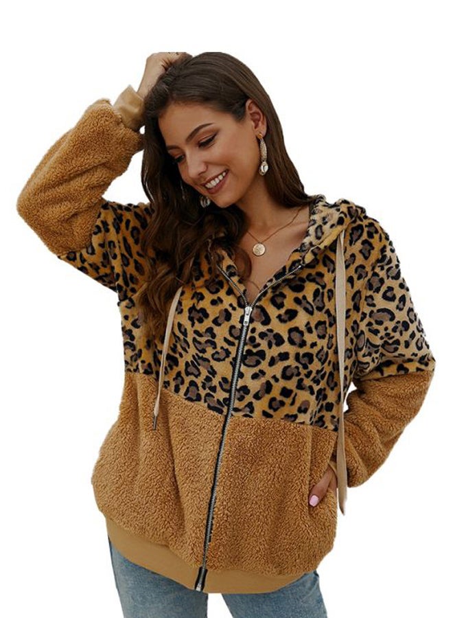 Generic - Leopard Printed Zip Through Hoodie Khaki/Black - Image 1
