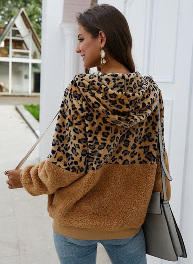 Generic - Leopard Printed Zip Through Hoodie Khaki/Black - Image 1