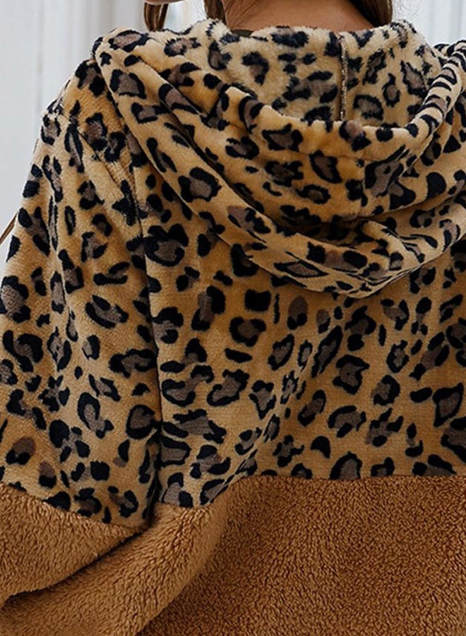 Generic - Leopard Printed Zip Through Hoodie Khaki/Black - Image 1