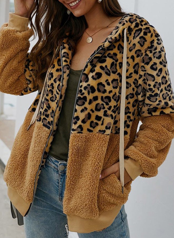 Generic - Leopard Printed Zip Through Hoodie Khaki/Black - Image 1