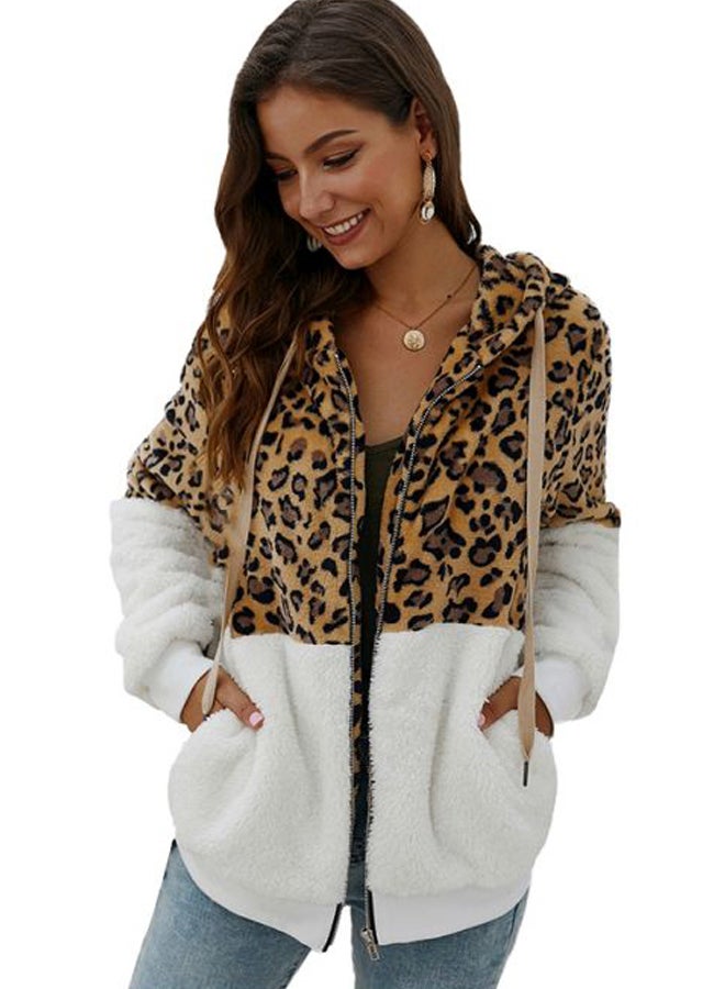 Generic - Leopard Printed Zip Through Hoodie White/Black/Brown - Image 1