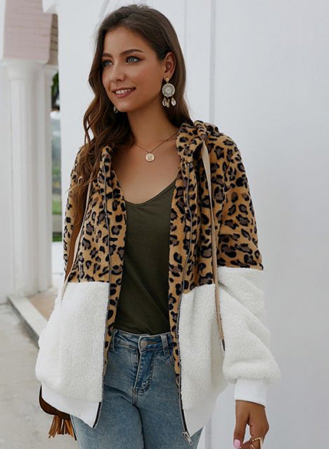 Generic - Leopard Printed Zip Through Hoodie White/Black/Brown - Image 1