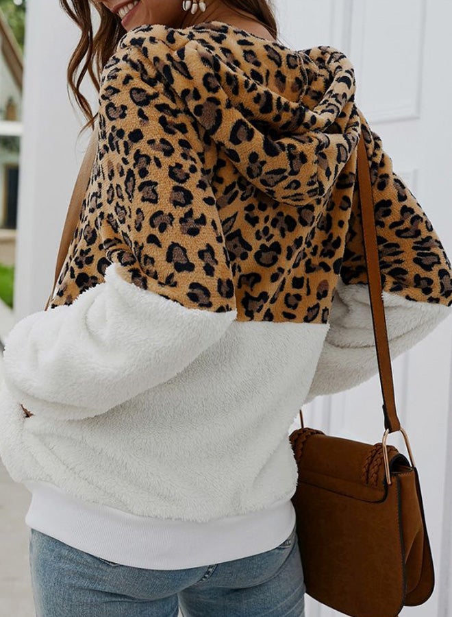 Generic - Leopard Printed Zip Through Hoodie White/Black/Brown - Image 1