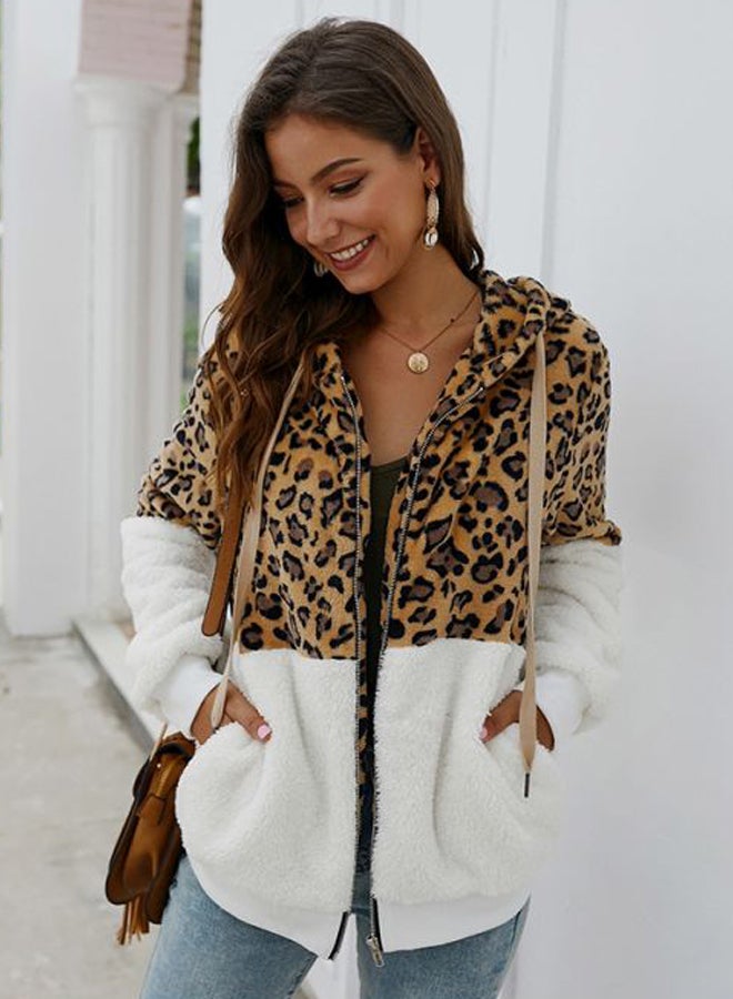 Generic - Leopard Printed Zip Through Hoodie White/Black/Brown - Image 1