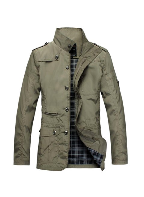 Button Detailed Coat Green