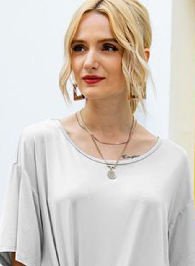 Solid Round Neck Side Slit Tunic Grey  - Image 3