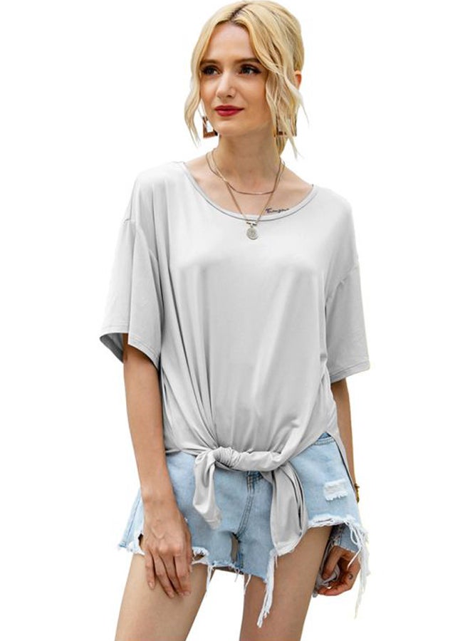 Solid Round Neck Side Slit Tunic Grey  - Image 1