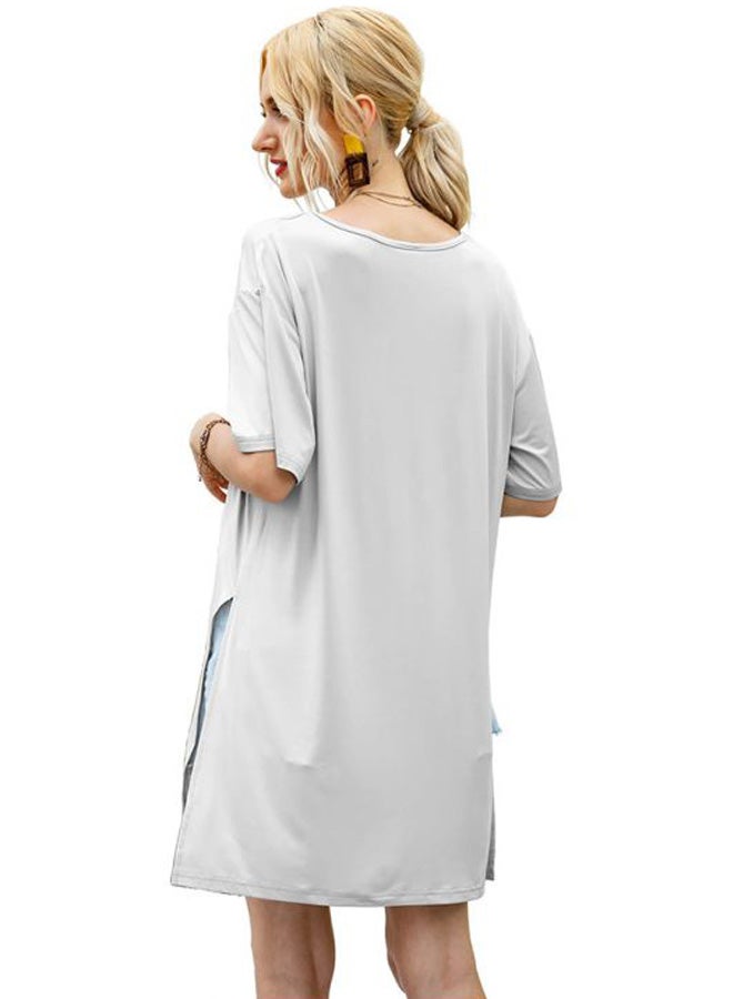Solid Round Neck Side Slit Tunic Grey  - Image 2