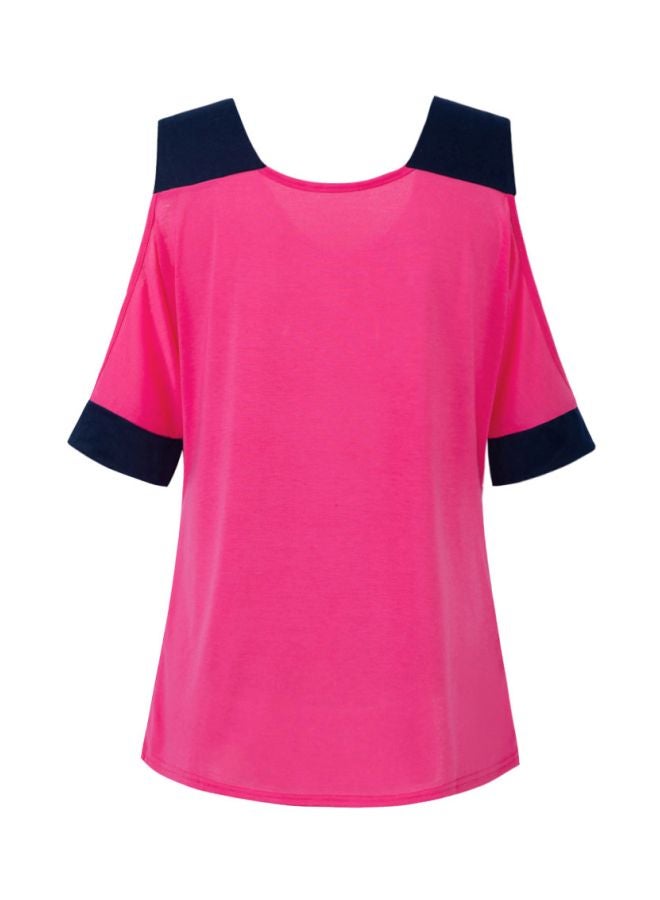 Solid V-Neck Top Rose Pink/Black - Image 2