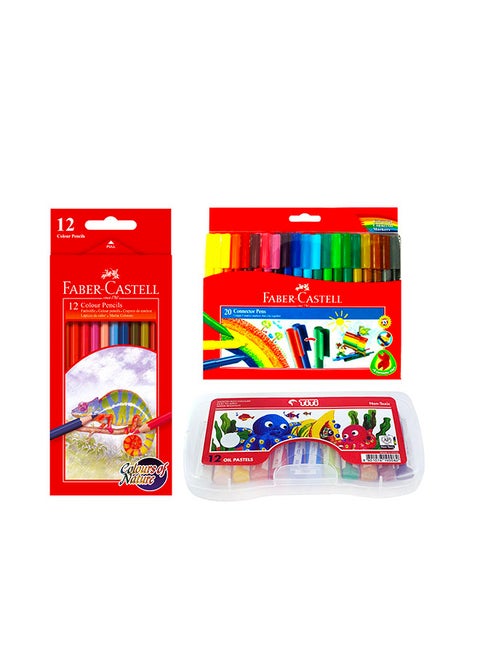20-Piece Connector Pen With 12 Colour Pencil And Oil Pastell Colour Assorted