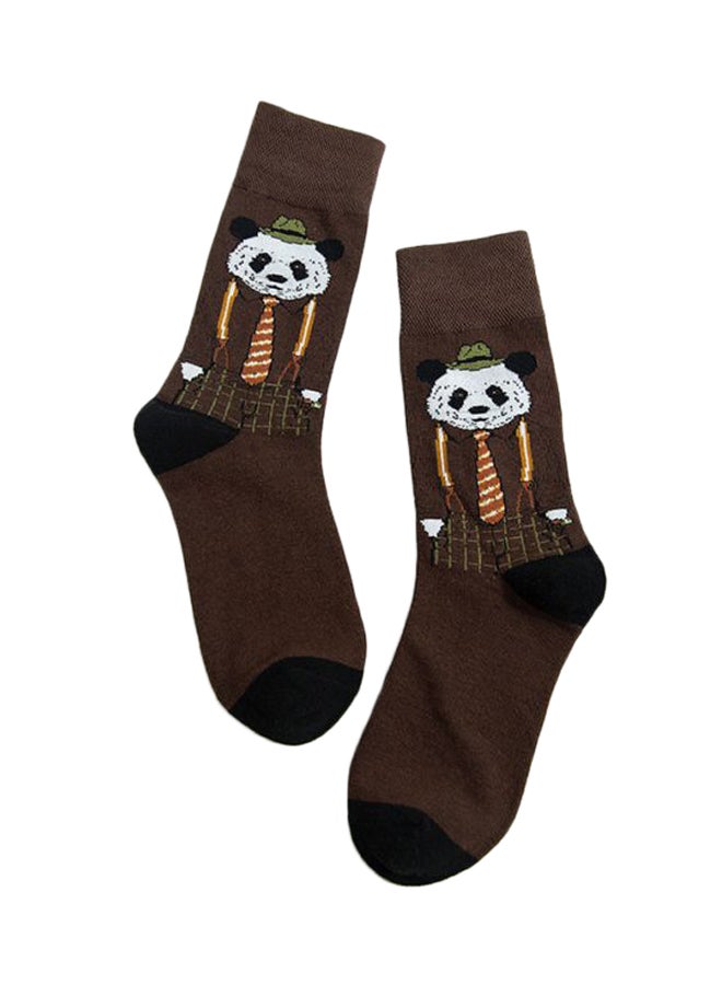Pair Of Panda Printed Socks Brown/White/Black  - Image 1
