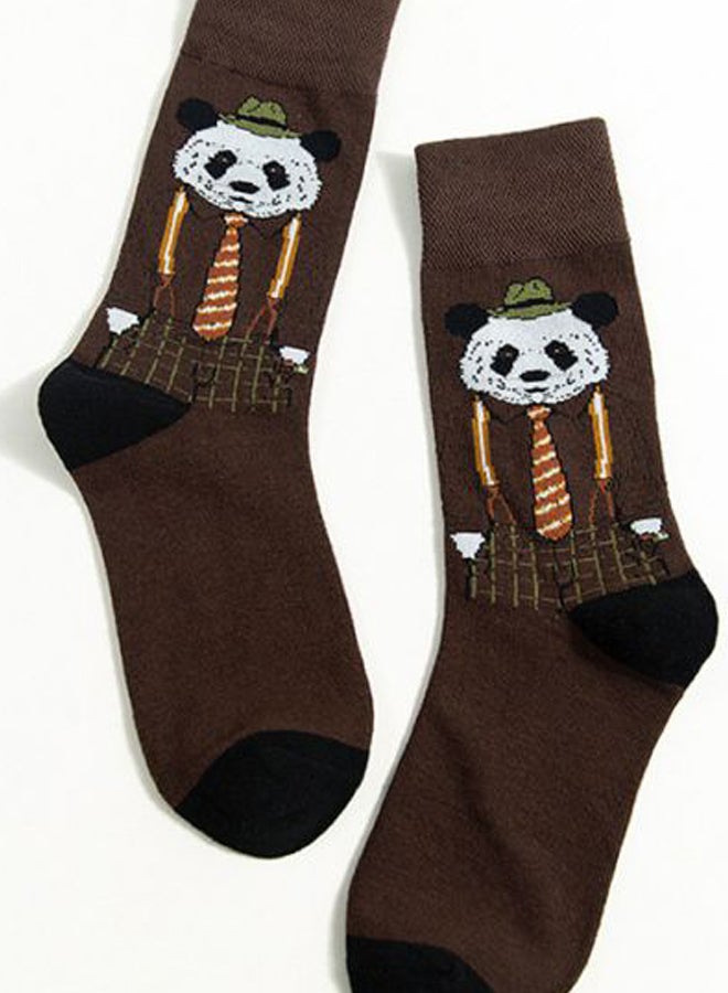 Pair Of Panda Printed Socks Brown/White/Black  - Image 2