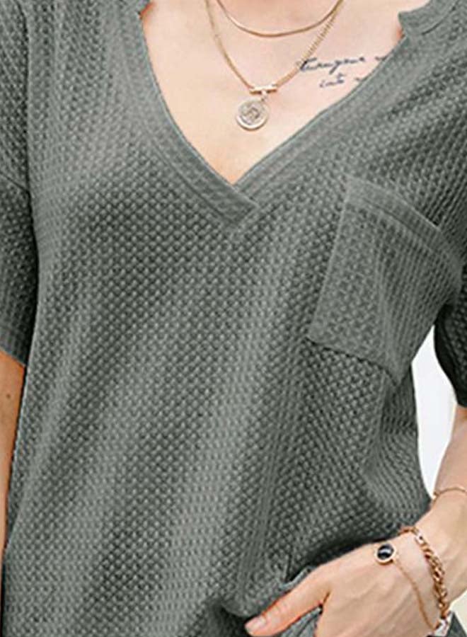 Printed Pocket Detailed T-Shirt Grey - Image 3