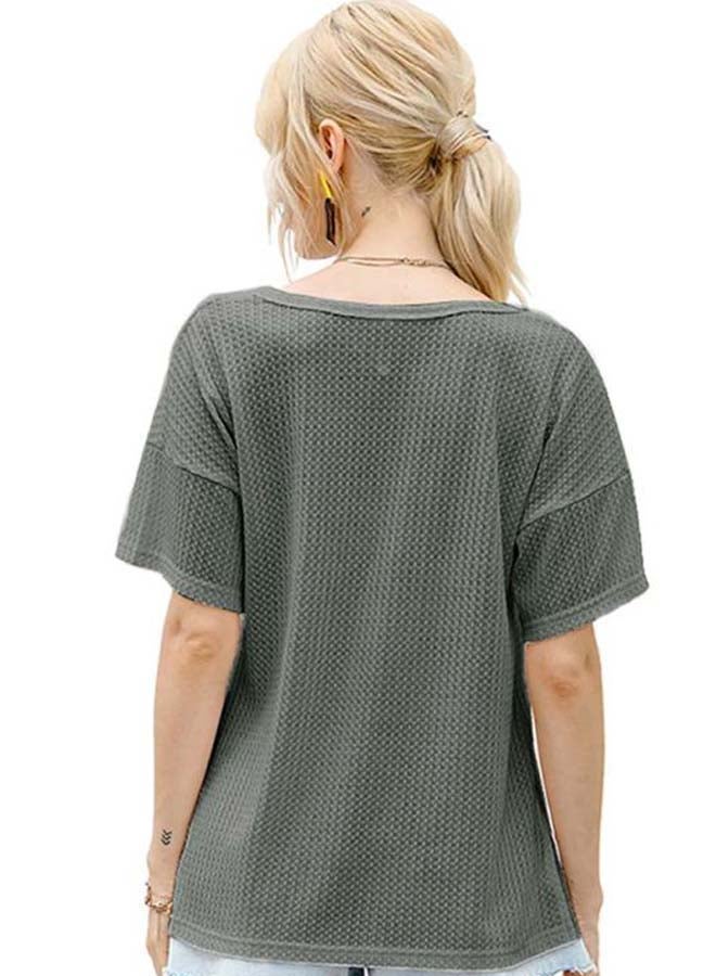 Printed Pocket Detailed T-Shirt Grey - Image 2